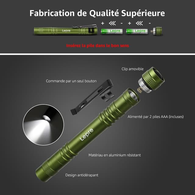 Thumbnail 6 de Lepro Lampe Torche 13 cm, 2 piles AAA