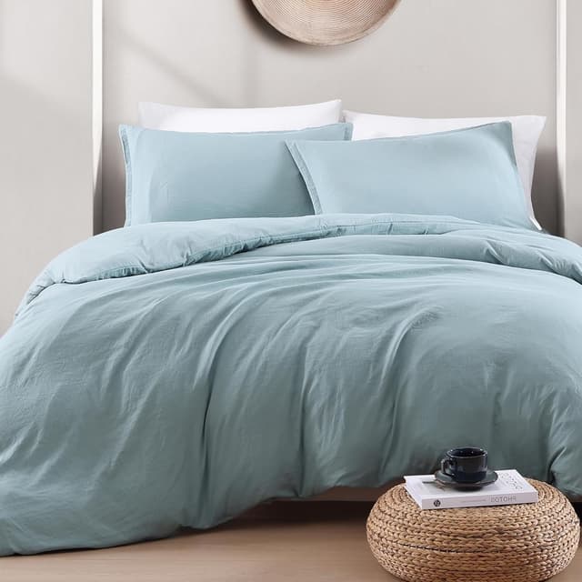 Detalle de Lane Linen King duvet cover set in French Blue (pre-washed soft microfiber polyester) with 2 pillow shams
