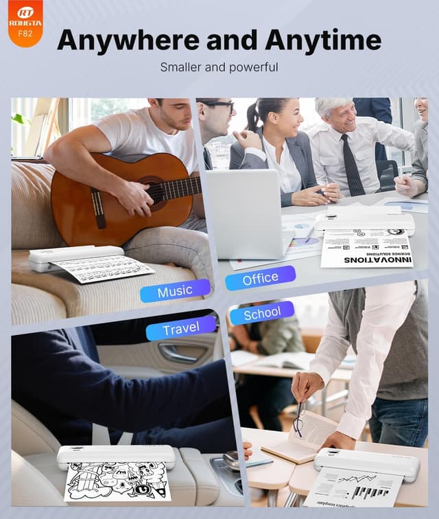 Detalle 2 de Rongta F82 Portable Wireless Thermal Printer (Inkless) for Travel, A4, Bluetooth & USB — White