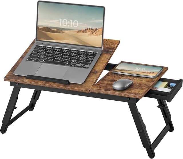 Detalle de SONGMICS LLD105B01 Laptoptisch fürs Bett: höhen- und winkelverstellbar, bis 15,6 Zoll, klappbar mit Schublade