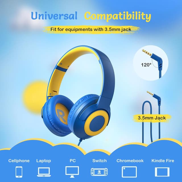 Detalle de TONOSHARK Kids Wired Over-Ear Headphones with Microphone (Volume Limited to 85/94 dB) + Foldable Case