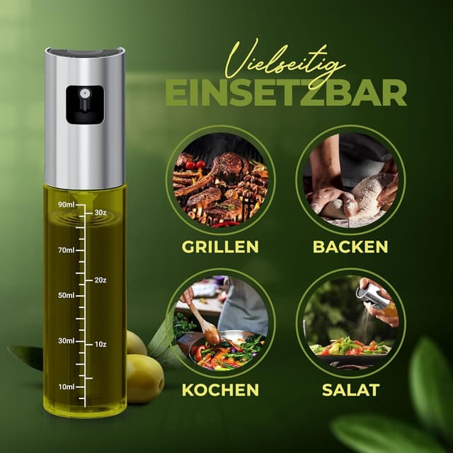 Thumbnail 6 de Leisure Life Ölzerstäuber im 2er Set (UV-Schutzglas, BPA-frei, Edelstahlmantel) für bis zu 100 ml Öl – Jade Green & Obsidian Black