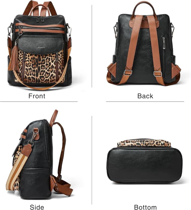 Detalle de Shrrie Damen-Rucksack aus veganem Leder (Vintage Dunkelgrün) mit Laptopfach bis 14 Zoll