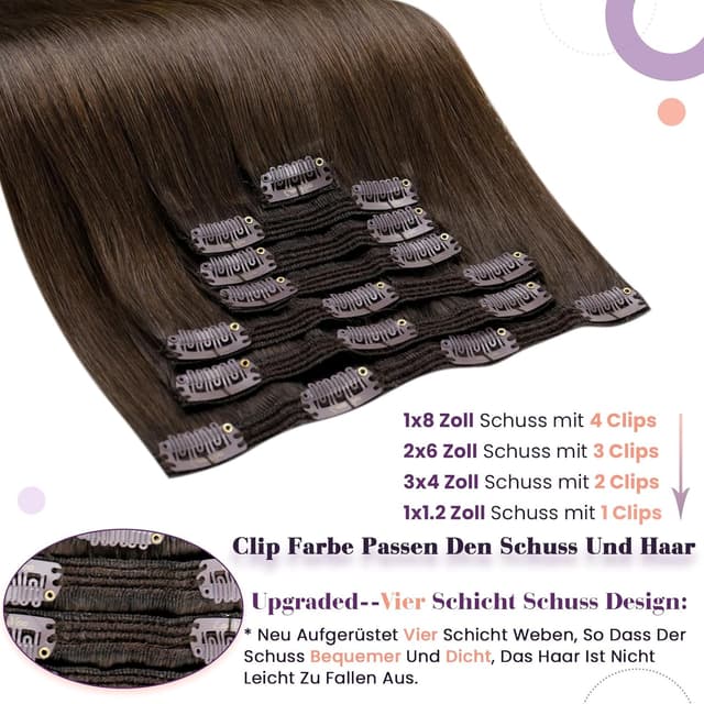 Thumbnail 1 de LaaVoo Clip-in Echthaar Braun 50cm