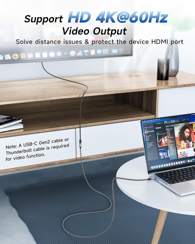 Detalle de RAVIAD USB-C-Verlängerungskabel 2 m (USB 3.2, 10Gbit/s, bis 4K@60 Hz, bis 100 W) für USB‑C-Geräte