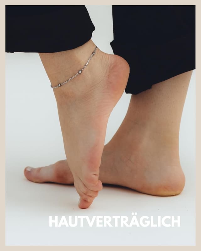 Detalle de Gd. GOOD.designs EST. 2015 Zirkonia-Fußkette für Damen – wasserfest, verstellbar (22–27 cm), Edelstahl 18K Gold & Silber