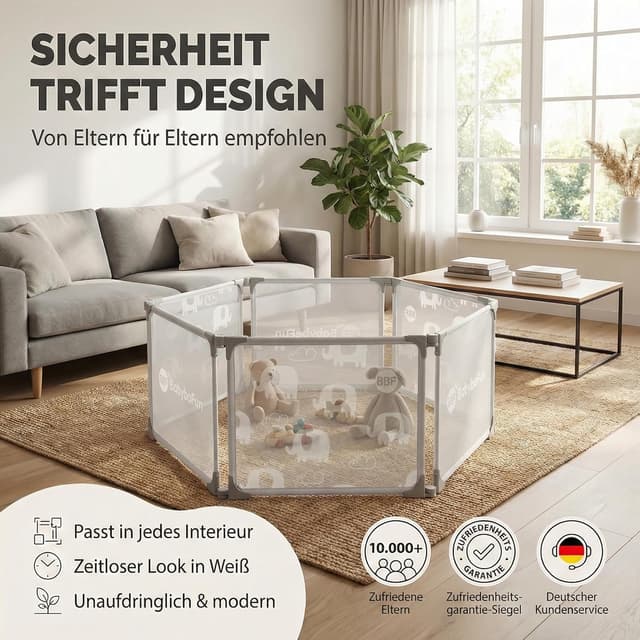 Detalle 2 de BabybeFun Laufstall Baby – 6-teilig & erweiterbar