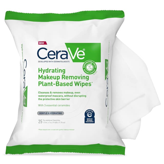 Imagen de CeraVe Makeup Remover Wipes — Plant-Based, Fragrance-Free Hydrating Face Cleansing Wipes (25 ct) en OfertitasTOP