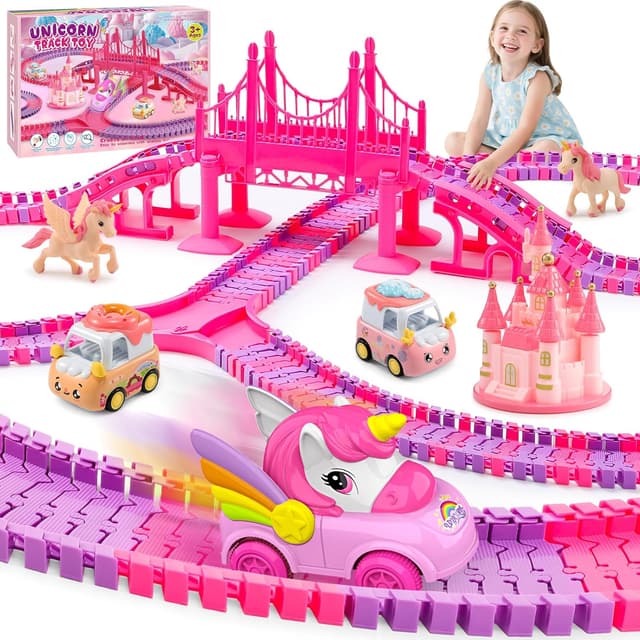 Detalle de iKidiki Unicorno Bambina: set pista macchinine con castello magico e 200 pezzi (3–8 anni)