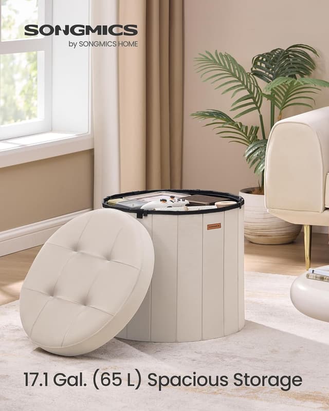Thumbnail 2 de SONGMICS Mazie Round Storage Ottoman 1 — Velvet Seat