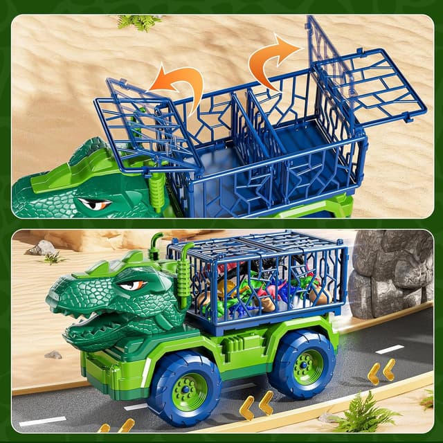 Detalle de Guminnara 22 in 1 Toddler T-rex Dinosaur Truck Toy Set (Ages 3–7) with 18 Dino Figures