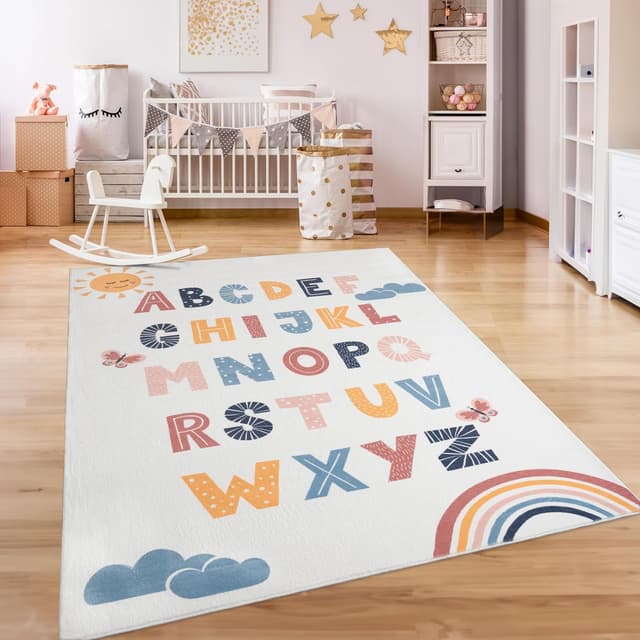 Detalle de Paco Home Kinderzimmer-Teppich 160x220 cm, Kurzflor rutschfest mit bunten Motiven
