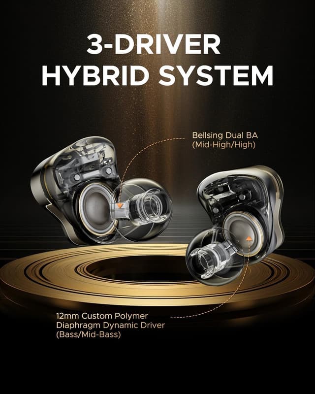 Detalle 2 de SoundPEATS H3 Hi‑Fi In‑Ear Earbuds with LDAC & aptX Lossless, 55dB Hybrid ANC (Bluetooth 5.4) – Titanium black