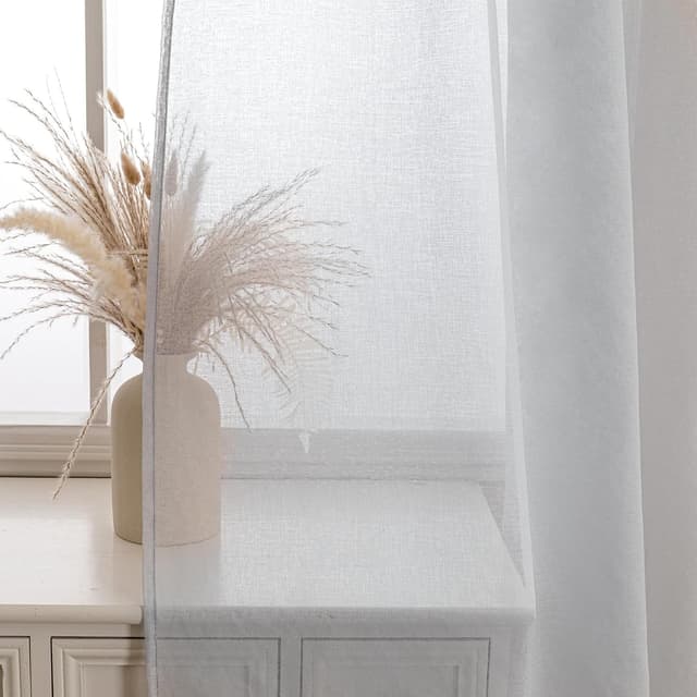 Detalle de MYSKY HOME 2er-Set durchsichtige Voile-Gardinen (Jr. Stangentasche) in Grau, 225 x 140 cm