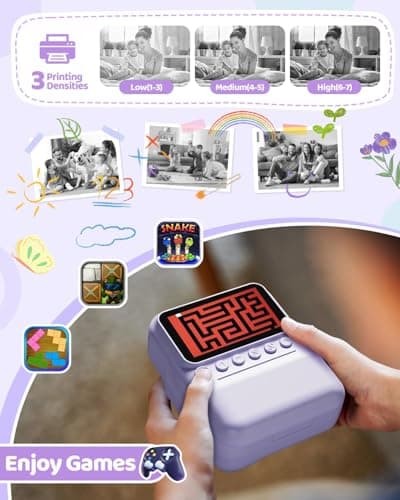 Detalle de Cámara instantánea infantil TIATUA (3,0'' HD, 48 MP) con impresión sin tinta y tarjeta de 32 GB, morado