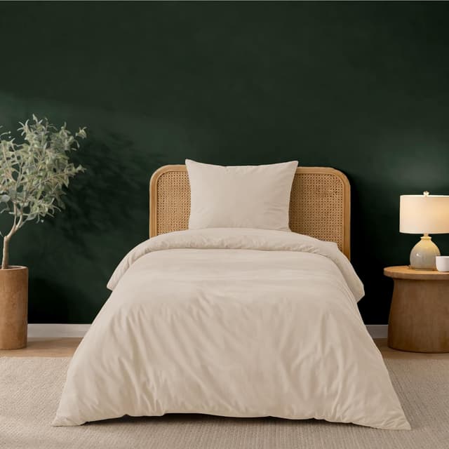 Detalle de Twinzen Parure de lit 140x200 cm en microfibre beige avec housse de couette et 1 taie 65x65 cm