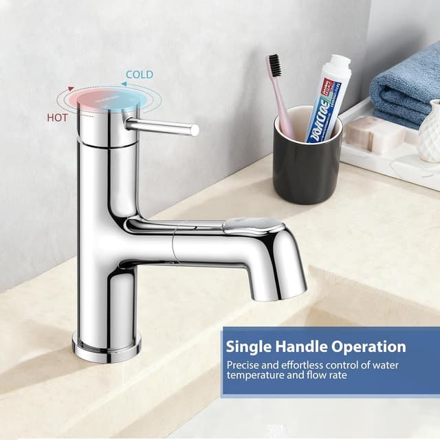 Detalle 2 de HURRAN Rubinetto da bagno estraibile con miscelatore monocomando e 2 modalità di flusso in acciaio inox cromato