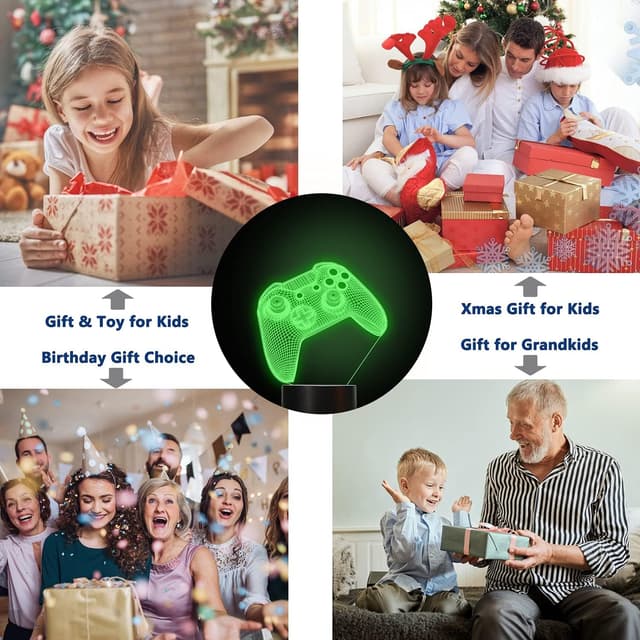 Detalle de Lightzz 3D Gamepad Nachtlicht mit Fernbedienung und Touch für 16 Farbwechsel