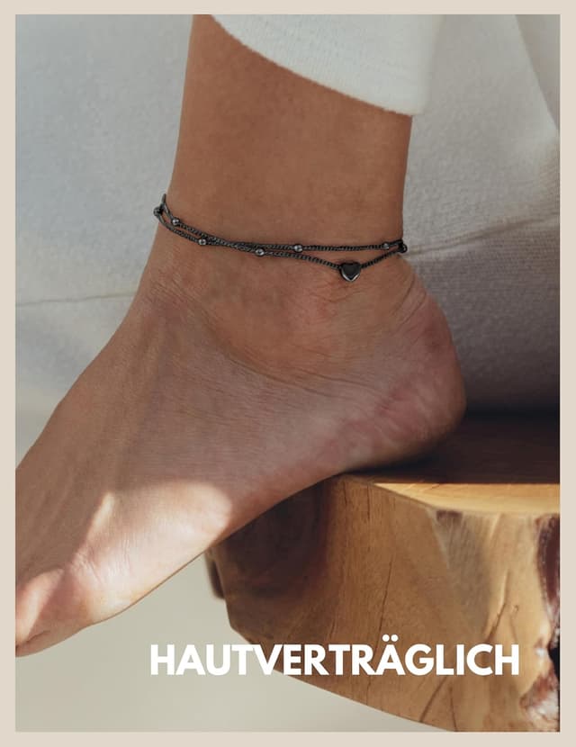 Detalle 2 de Gd. GOOD.designs EST. 2015 Fußkettchen Herz für Damen – wasserfest, verstellbar & filigran aus 316L Edelstahl