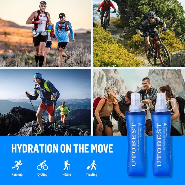 Detalle de UTOBEST Soft Flask 250 ml Collapsible Running Water Bottle (2-pack)