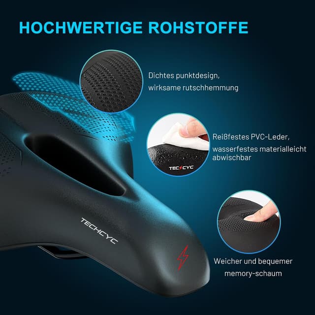 Detalle 2 de TECHCYC Fahrradsattel mit Memory-Schaum und Luftfederung – ergonomischer Sattel für Herren & Damen, wählbar in 3 Ausführungen