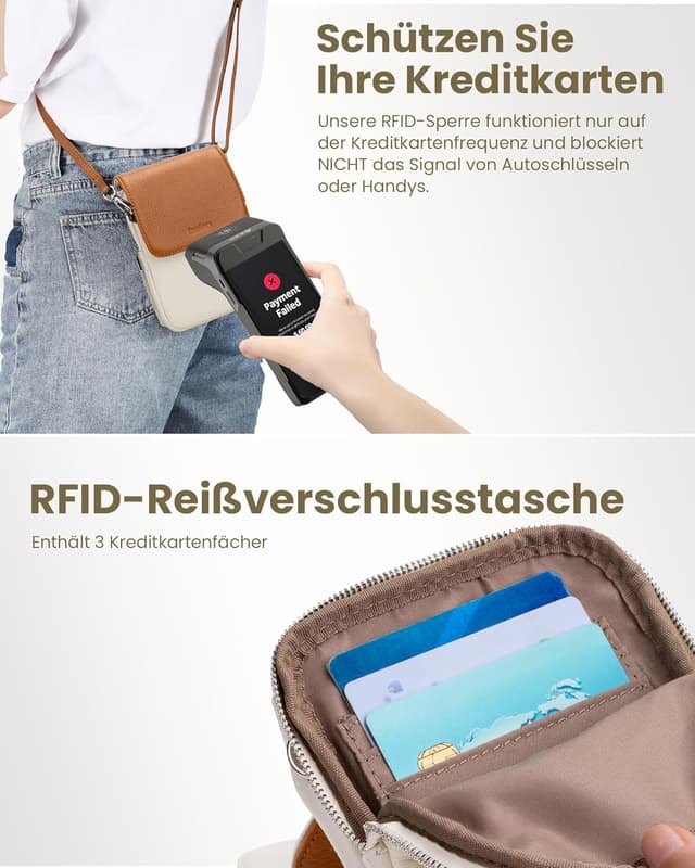 Detalle de befen Echtleder Handytasche zum Unhängen für Damen mit RFID-Blockierung und Kartenfächern