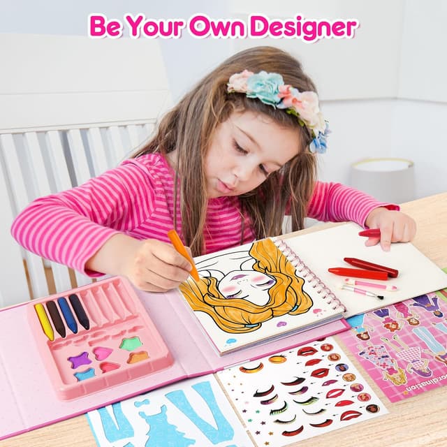 Detalle 2 de Mocoosy Kids Makeup Art Craft (Ages 4–8) Pretend Play Makeup Coloring Book with Stickers