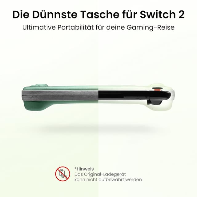 Detalle de tomtoc Slim Tasche kompatibel mit Nintendo Switch 2 (2025) – ultradünne Filzhülle mit Hartschale und Platz für 12 Spiele
