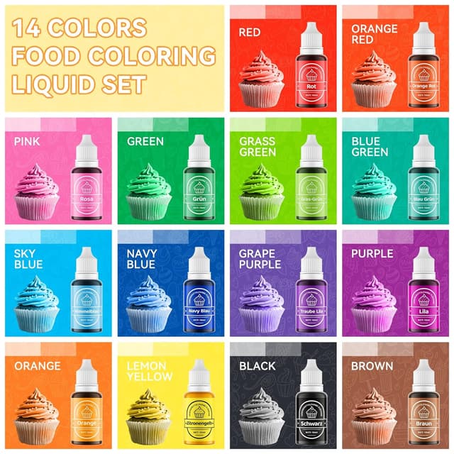 Thumbnail 1 de Wwtop Lebensmittelfarbe 14 Farben x 10ml 🎨