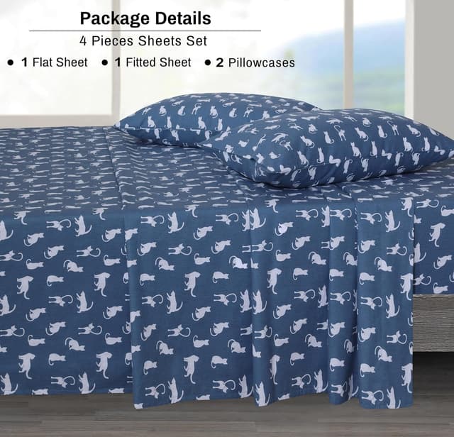 Thumbnail 6 de ZOYER Queen Flannel Sheets Set (100% Cotton) - Double Brushed, 16-Inch Deep Pockets, White Cat, 4-Piece