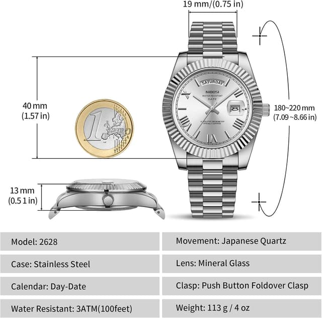 Detalle de NIBOSI orologio da uomo analogico al quarzo in acciaio inox oro rosa/argento, impermeabile 3 atm con giorno e data
