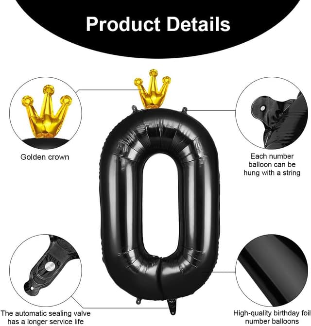 Thumbnail 2 de AOOSU Globo Número 0 negro 101 cm