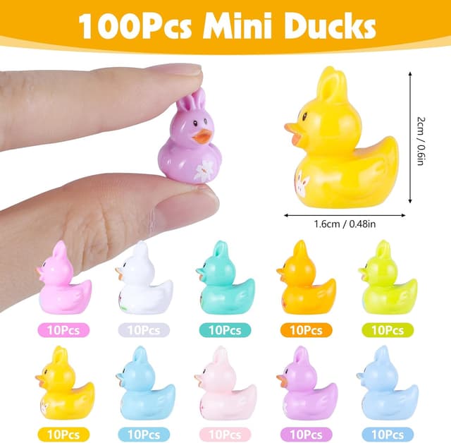 Detalle de XREE 100 Mini Easter Resin Ducks (Glow-in-the-dark) in 7 colours for party gifts, classroom exchanges & mini landscapes