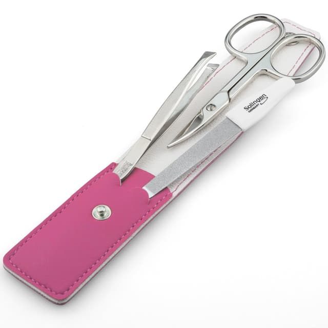 Detalle de marQus Nagelschere- und Pinzetten-Set (3-teilig) mit Solingen-Feile – Nagelpflegeset in Rosa
