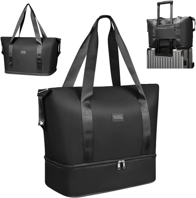 Detalle de flintronic Reisetasche Damen – faltbare, wasserdichte Travel-Bag/Weekender-Tasche in Schwarz