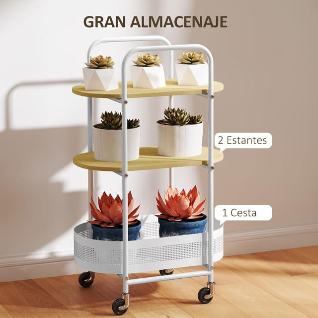 Detalle de HOMCOM Carrito Auxiliar 49,5x32,5x82,5 cm