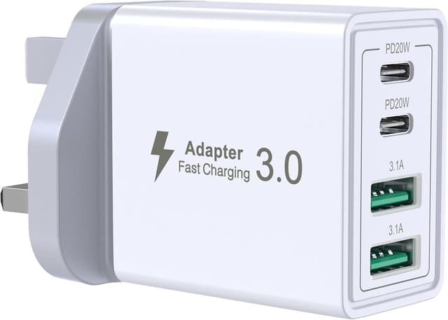 Detalle de USB-C Fast Charger Plug 40W (4-Port) with Dual USB-C + Dual USB-A – UK mains wall adapter