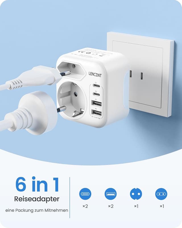 Thumbnail 6 de LENCENT klappbarer Reiseadapter Japan (Typ A) mit USB-C & USB-A – 6-fach, kompakt für Deutschland/USA/Kanada/Thailand