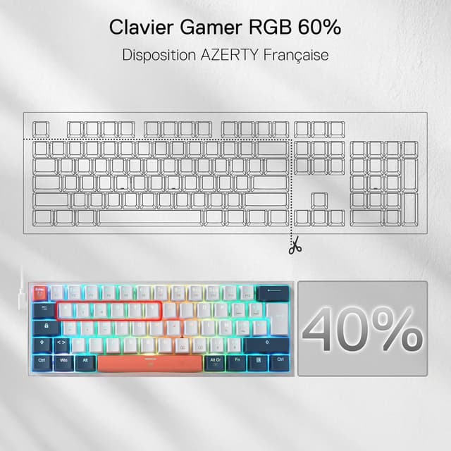 Detalle de Redragon K617 clavier mécanique filaire 60% RVB RVB rouge linéaire – AZERTY FR