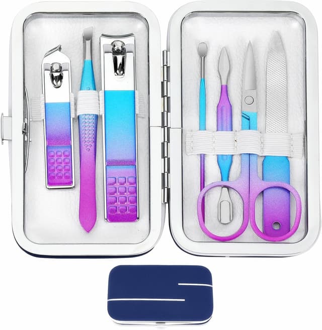 Detalle de Kit manucure coupe-ongles : ensemble 7 outils avec étui de voyage PU