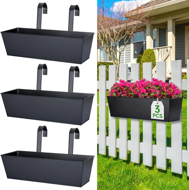 Detalle de OGIMA 41cm Railing Planter Box (3-pack) with adjustable wide hooks for 7cm railings