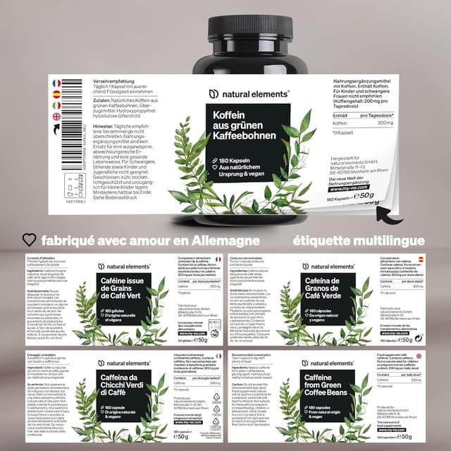 Detalle de Gélules de caféine 200 mg (180 gélules) – alternative naturelle aux comprimés, végane