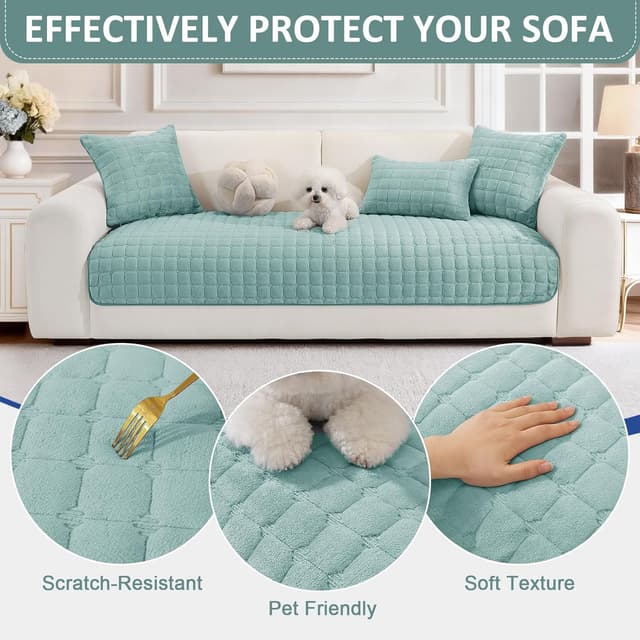 Thumbnail 6 de Ystyle Copridivano in pile morbido con base antiscivolo, telo lavabile per divani 1/2/3/4 posti e chaise longue (turchese, 90x90 cm)