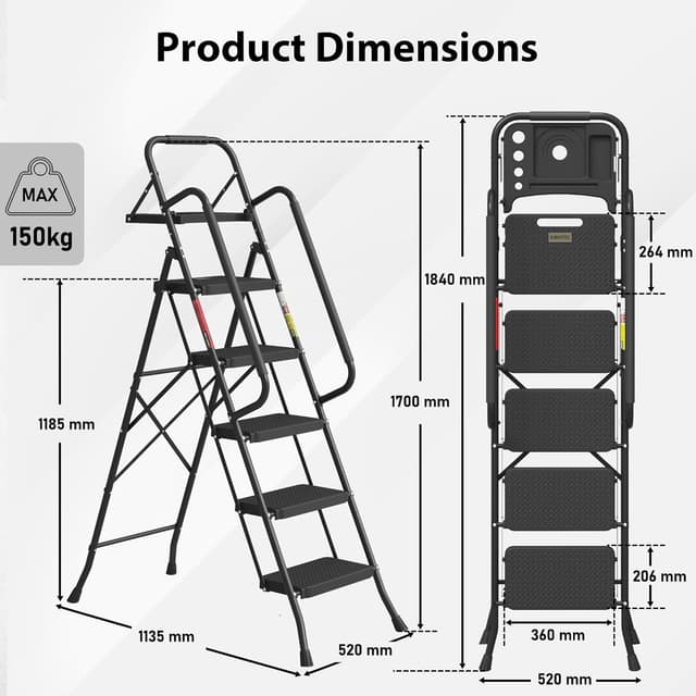 Thumbnail 1 de BONTEC 5-Step Folding Ladder, Heavy Duty 5-step 🪜