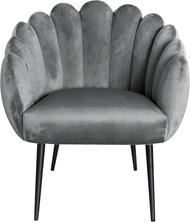 Detalle de Baroni Home MONTEMAGGI poltroncina imbottita in velluto tortora con schienale a conchiglia