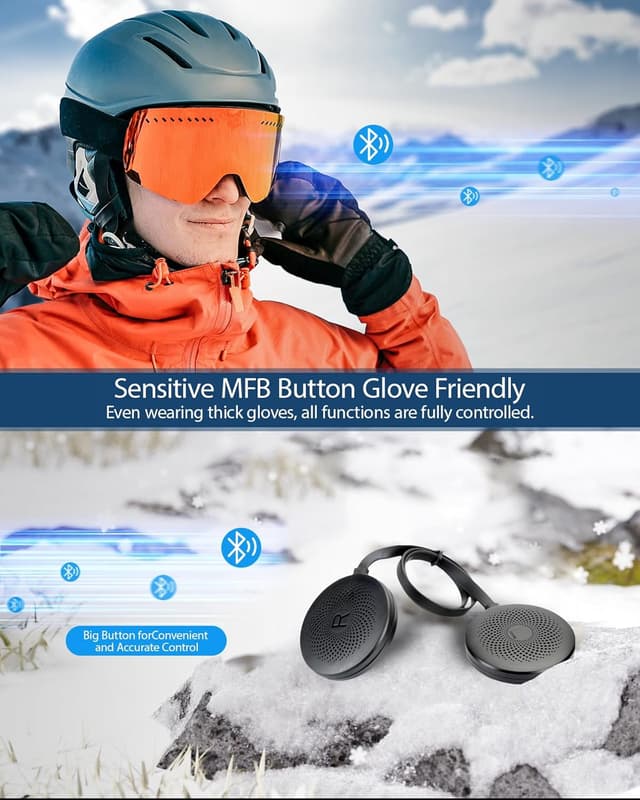 Detalle de Doohoeek Wireless Ski Helmet Headphones with Slim Bluetooth 5.3, Built-in Mic & IPX5 (with charging case)
