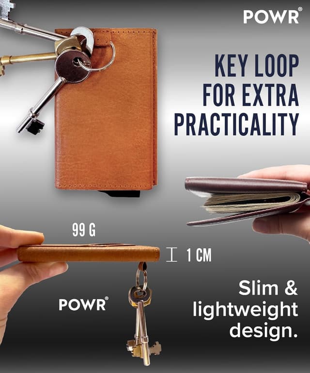 Detalle de POWR RFID porta carte slim in metallo con blocco a doppio strato e porta badge pop-up