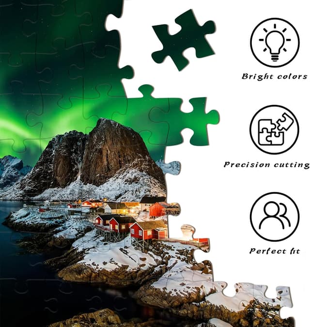 Detalle de Puzzle 1000 Teile – Klassisches Norwegen „Aurora Borealis“ (70 x 50 cm) mit Poster