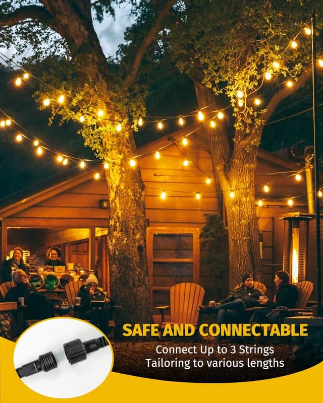 Detalle de Bowfar Außen-Lichterkette mit G40-Glühbirnen, 15 m, IP68, dimmbar & mit Fernbedienung (23+2 Stk)