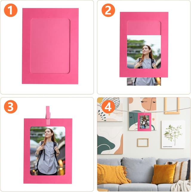 Detalle de RUGLAMZHIP 30er Papier-Bilderrahmen aus Kraftpapier (15,2 x 11,5 cm) mit Holzklammern & Hanfseil für Fotogirlanden